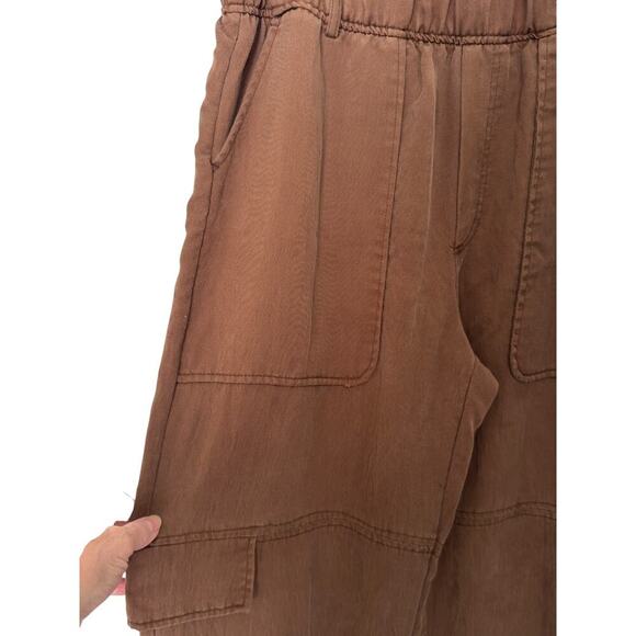 Zara Elastic Waist Lyocell Cargo Pants Womens Sz M Brown Straight Wide Leg Comfy - Picture 6 of 6